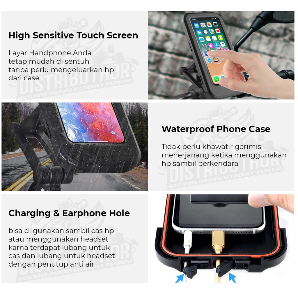 4 in 1 Phone Holder Motor Waterproof Tempat dudukan Hp di stang Sepeda Anti Air Stand Handphone Kereta NB18