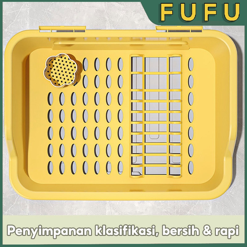 Fufu Rak Piring Plastik Minimalis / Rak Piring Tertutup Wastafel / Rak Pengering Piring Pp / Rak