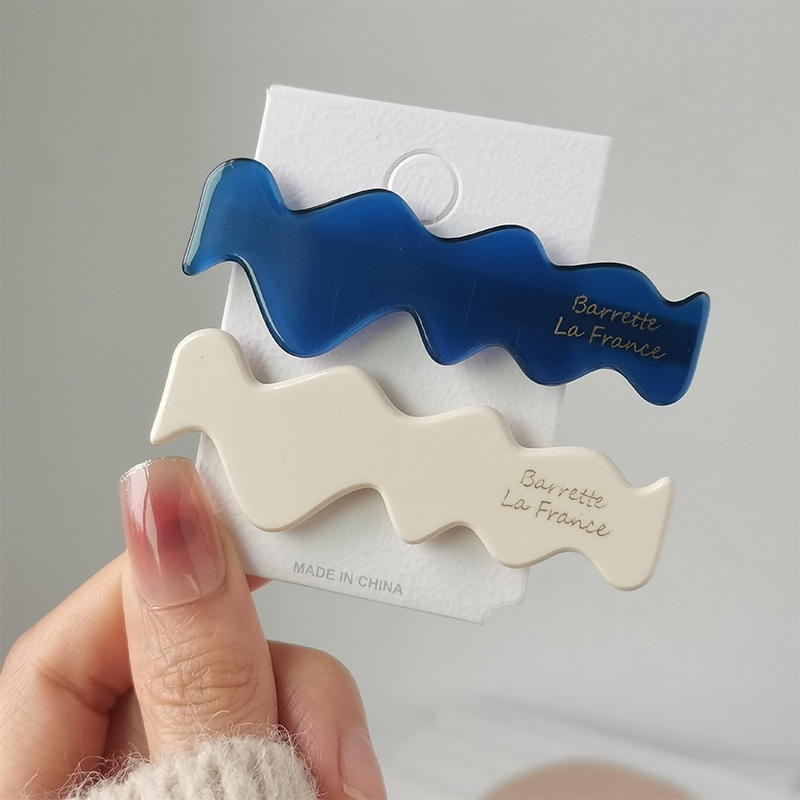 Indah Versi Korea Dari Hiasan Kepala Klip Biru Dan Putih, Gadis Poni Samping Rambut Rusak Duckbill Hair Clip Card