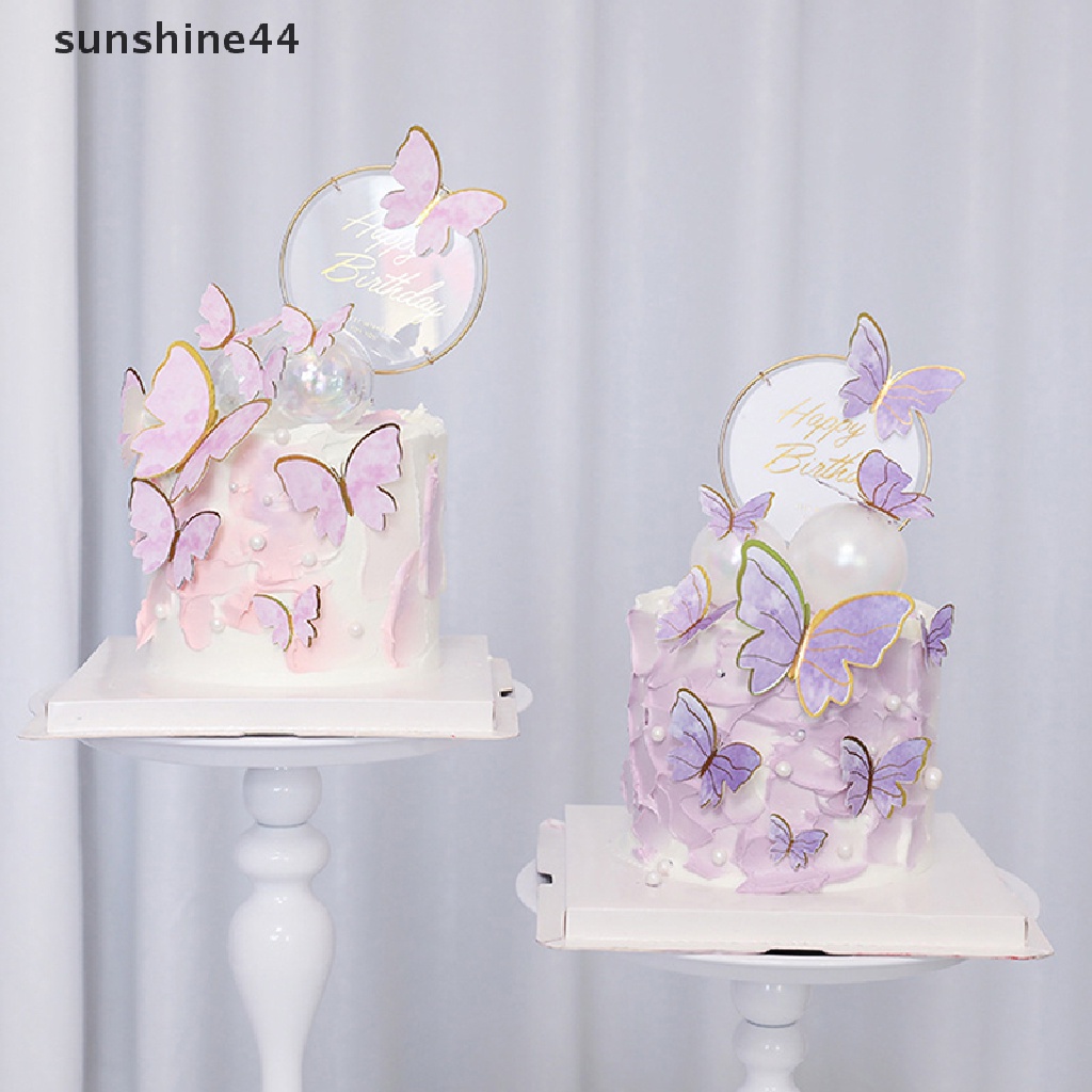 Sunshine 10Pcs Butterfly Cake Toppers Happy Birthday Hiasan Kue Dekorasi Pesta Pernikahan ID