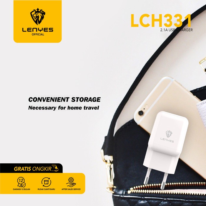 Kepala Charger Adaptor 2.1A Original 100% LENYES LCH331 New - Micro USB original kabel cable casan travel charger tc android usb charger micro usb type c batok kepala charger