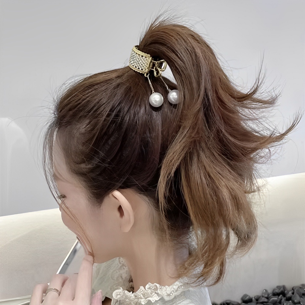 Gaya Korea Tinggi Ponytail Rambut Klip Mengkilap Berlian Imitasi Mutiara Liontin Cakar Hitam Emas Alloy Kecil Ambil Klip Anti-Kendur Ponytail Tetap Jepit Rambut Aksesoris Fashion Wanita