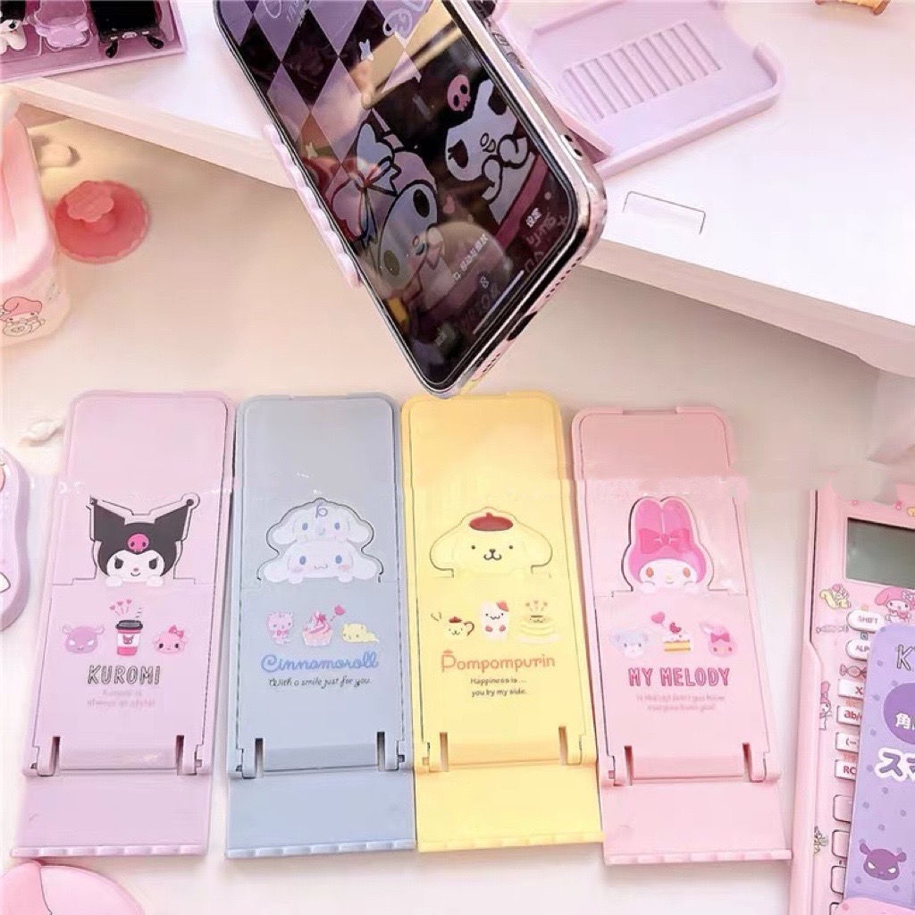 Kuromi Kartun Phone Holder Cinnamoroll Berlubang Desktop Lazybone Phone Holder Base Desktop Ornamen Hias Dapat Dilipat Holder