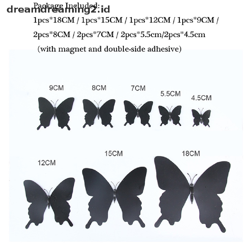 (hot) 12pcs/set 3D Hitam Pteris Butterfly Stiker Dinding Kupu Kupu Magnet ers//