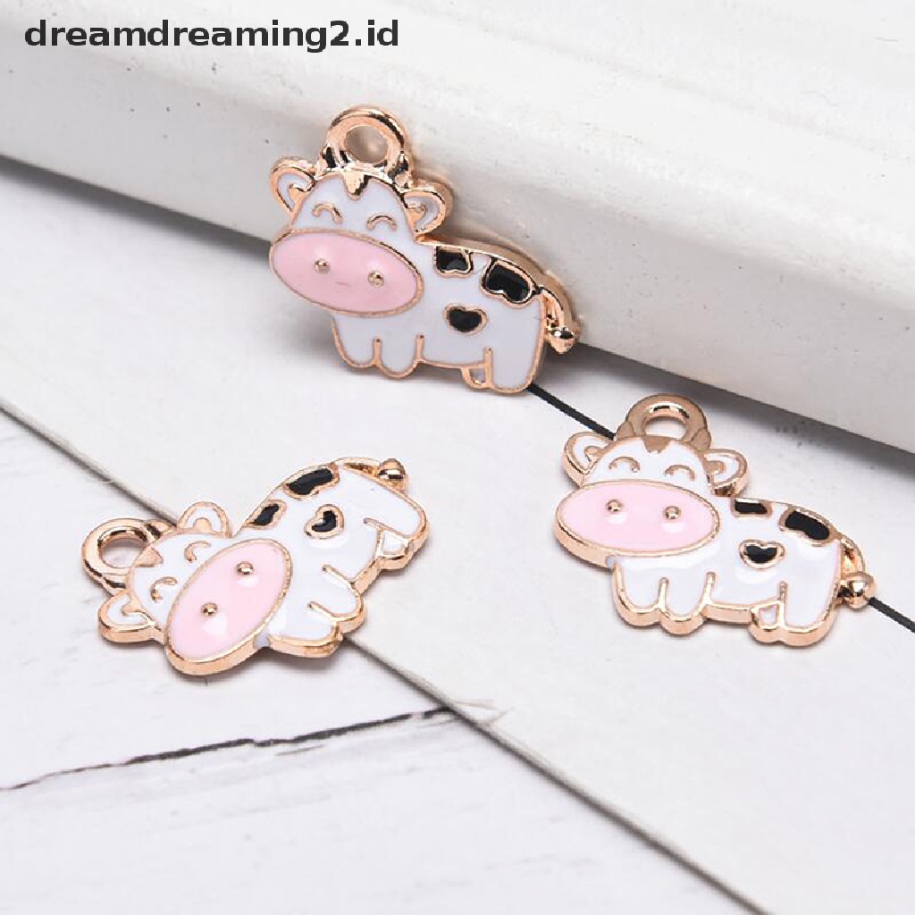 (hot) 10pcs Enamel Sapi Perah Sapi Ch Liontin DIY Gelang Membuat Perhiasan Craft//