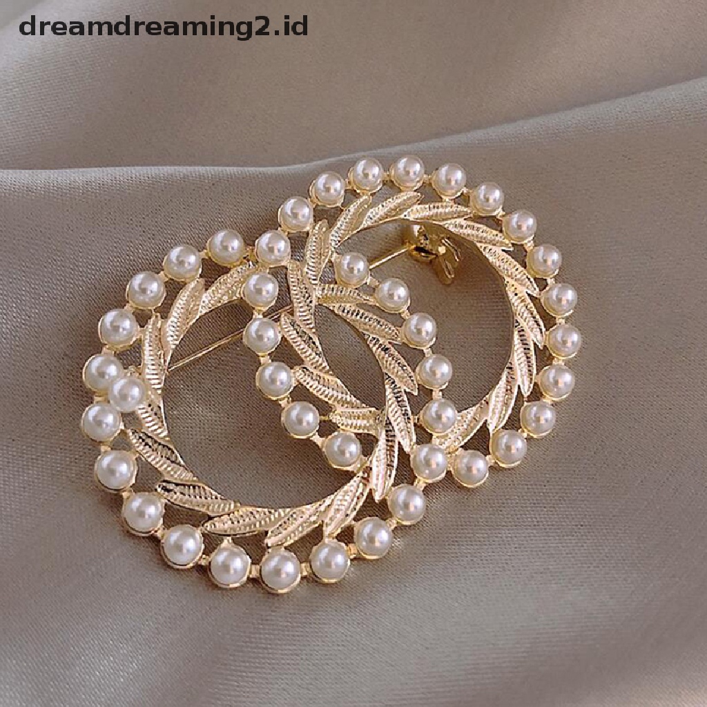 (hot) Mutiara Baru Enamel Warna-Warni Lingkaran Ganda Bros Jas Syal Pin Perhiasan//