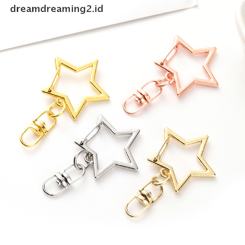 (hot) 10 Pcs Bintang Pentagram Berongga Gantungan Kunci Key Ring DIY Aksesoris Lobster Clasp//