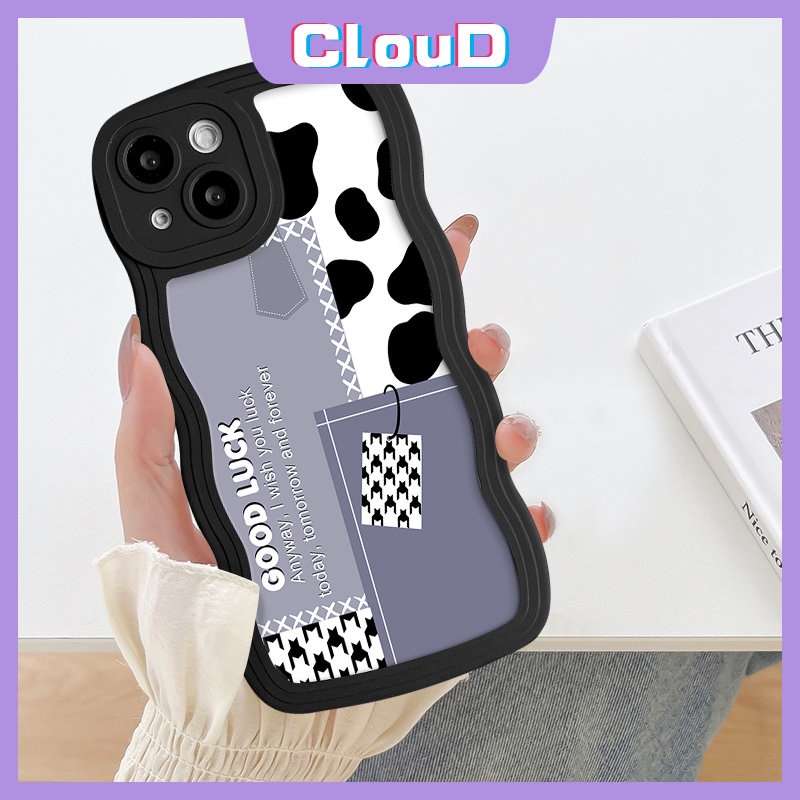 Case Motif Leopard Fashion Kompatibel Untuk iPhone 7Plus 11 14 12 13 Pro Max X 7 6s 6 8plus 14 Plus XR XS Max SE 2020 Houndstooth Smile Splising Wavy Edge Tpu Soft Cover