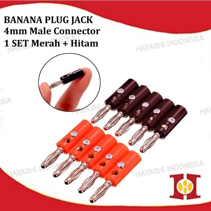 Jack Jek Banana Jantan Male Audio Plug Pisang Merah Hitam Konektor Set - 10pcs