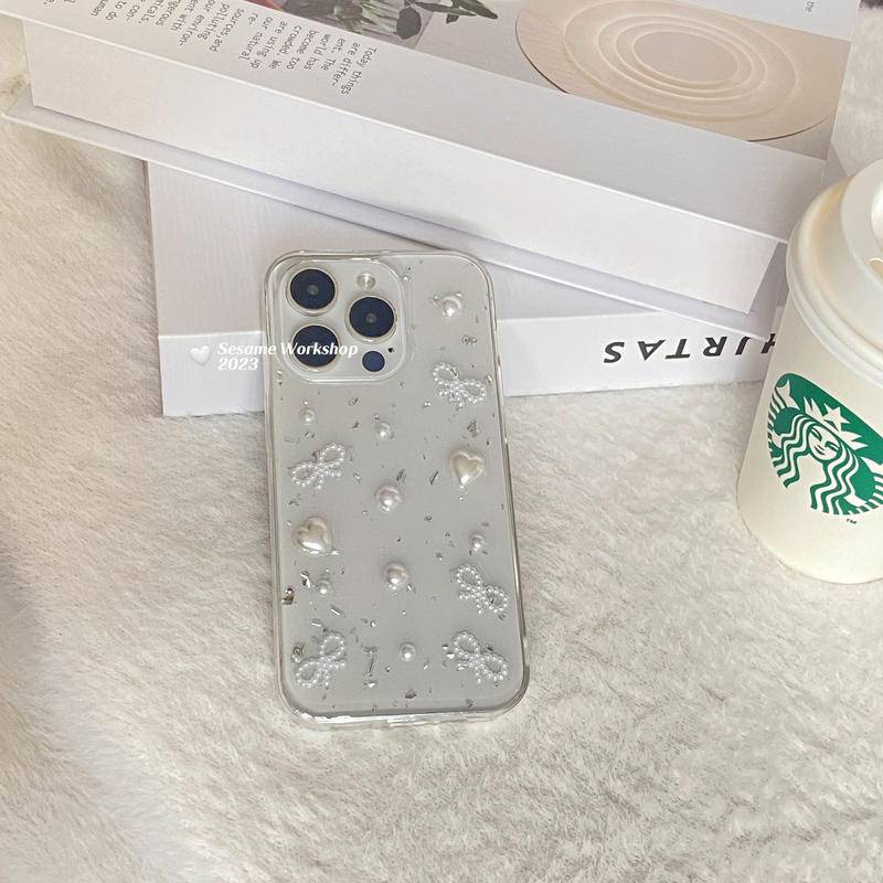 Casing Simpul Kupu-Kupu Manik Epoxy 3D Untuk iPhone 14 13 12 11 Pro MAX Plus Mini Bening Lembut TPU Cover Skin Untuk iPhone X XS MAX XR 7 8 Plus SE 2022 2020 14Plus 13Mini 12Mini