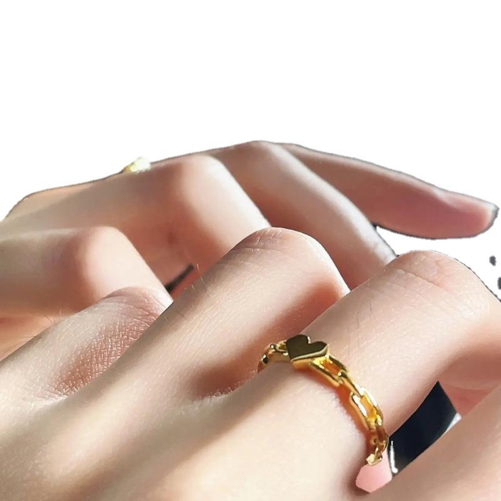 Cincin Cinta Rantai Baru Sederhana Tidak Luntur Cincin Jari Telunjuk Rasa High-end Wanita Cincin Kepribadian Fashion Untuk Pacar Perhiasan Hati Manis