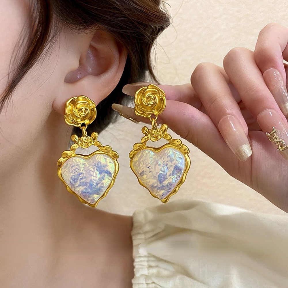 Deartiara2023 Fashion Retro Cinta Rose Blossom Anting Phantom Mengalir Cahaya Sederhana Anting Gaya Pengadilan