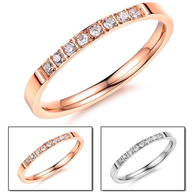 Goldkingdom Aksesoris Perhiasan Fashion Ready Stock 18k Rose Gold Diamond Plated Ring Cincin Pasangan Single-lap Sederhana Untuk Pria Dan Wanita