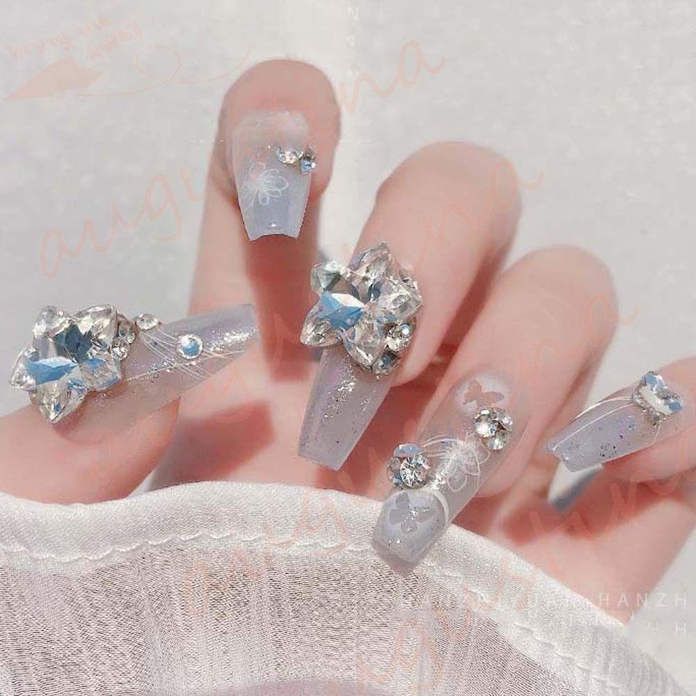 Agustina Kuku Berlian Buatan Warna-Warni Kilau Pesona Kuku Fashion Jepang Nail Art Profil Bor 3D Nail Art Drills