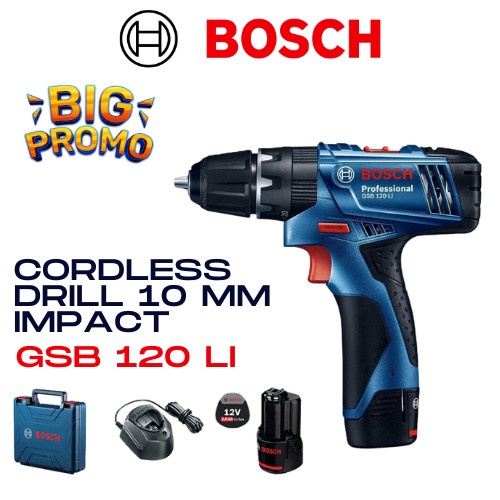 Bosch GSB 120-LI Cordless Impact Drill Bor Charge Tembok Baterai 120