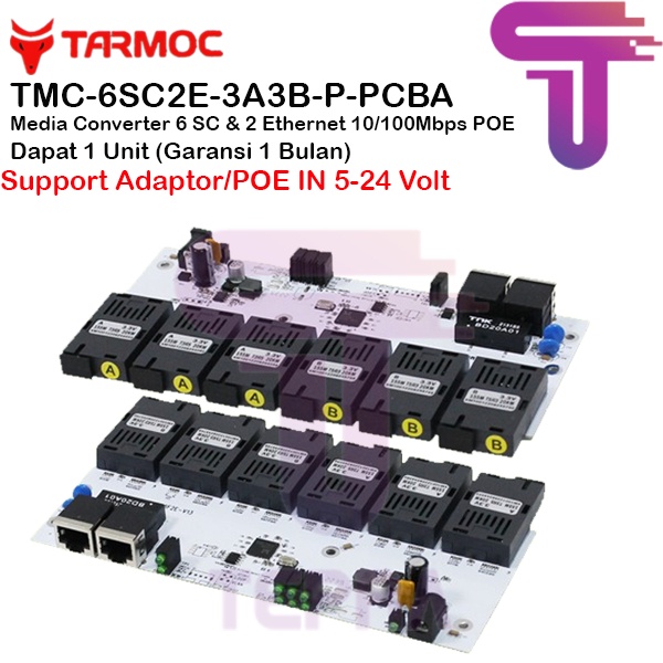 Tarmoc TMC-6SC2E-3A3B-P|6FO 2Lan 10/100 POE(5-24V) Media Converter PCB