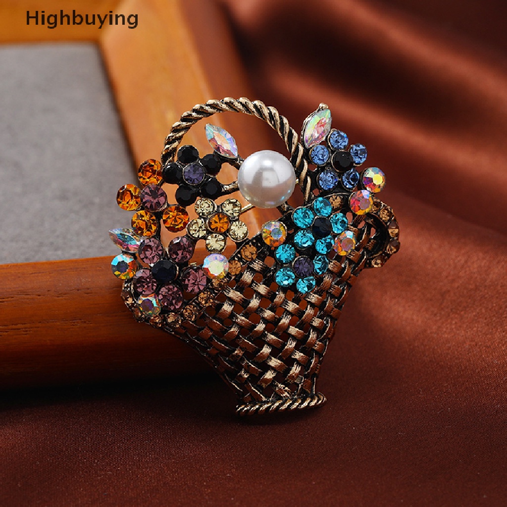 Hbid Vintage Indah Keranjang Bunga Bros Pin Untuk Wanita Fashion Berwarna Berlian Kristal Vintage Perhiasan Pakaian Dekorasi Alloy Pin Aksesoris Glory