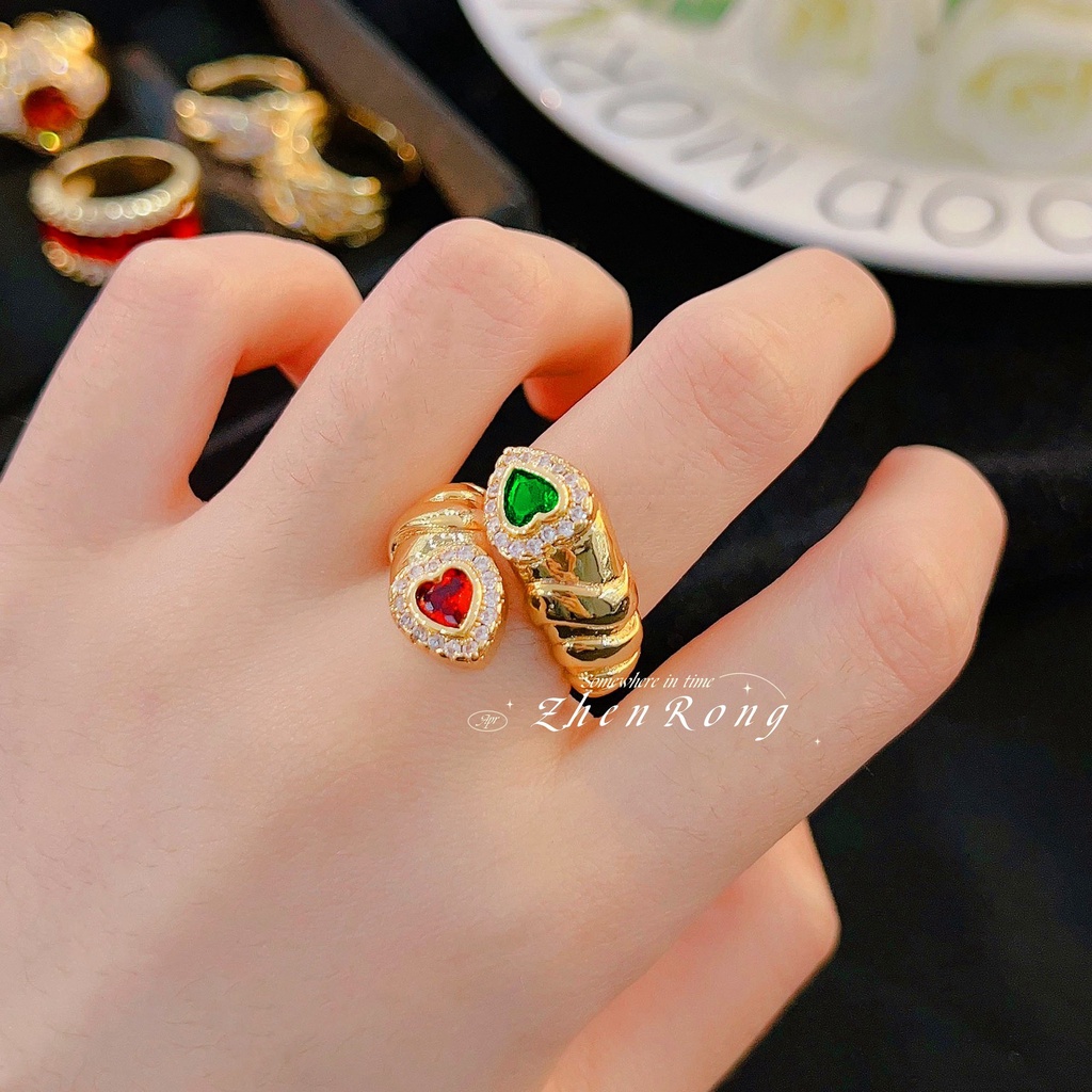 Goldkingdom Aksesoris Perhiasan Fashion Ready Stock Vintage Cincin Kaca French Vintage Berlapis Emas Micro Set Dengan Berlian Penuh Antik Colorful Treasure Ring