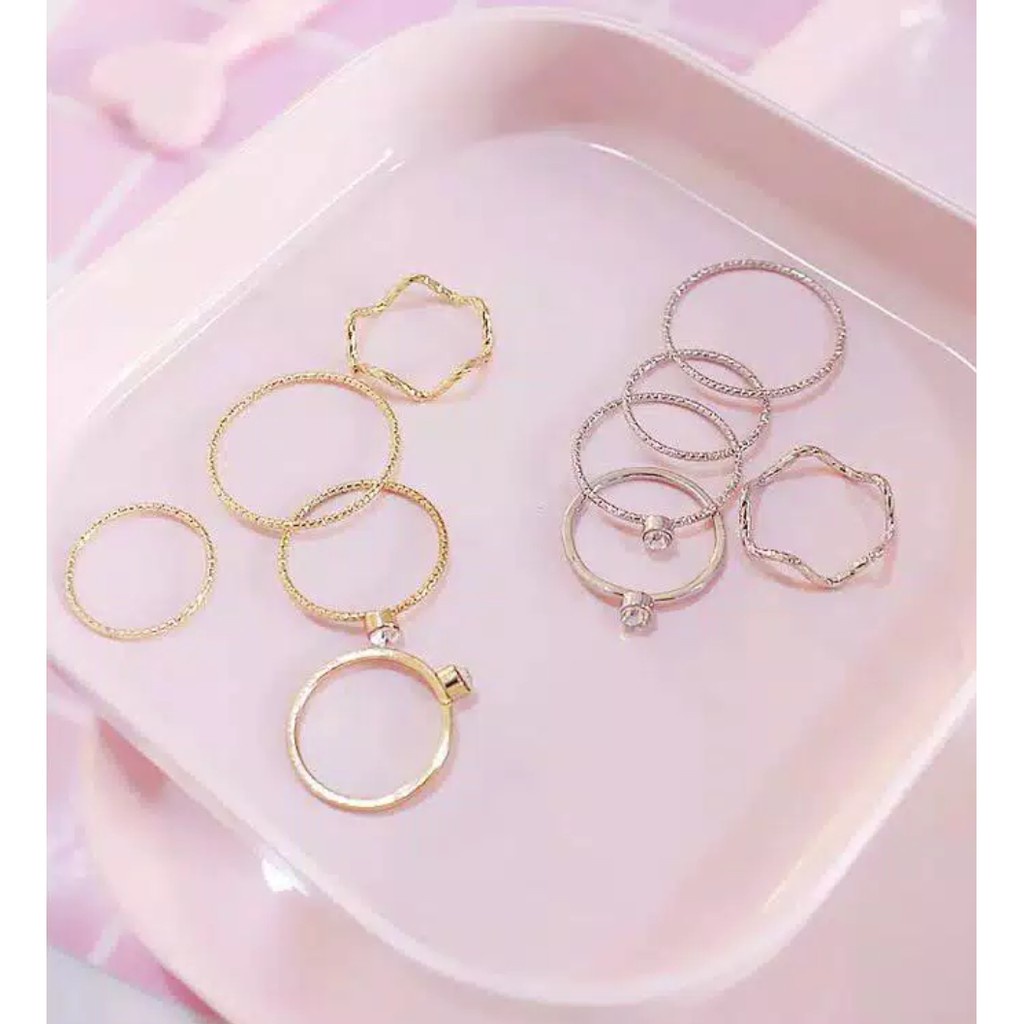 [5 Set] Cincin Berlian Mutiara Set Korea Mutiara Berlian Cincin Pribadi Set Cincin Jari Telunjuk Cincin Berlian Mutiara / Versi Korea Gelombang Baru Berlian Cincin Pribadi