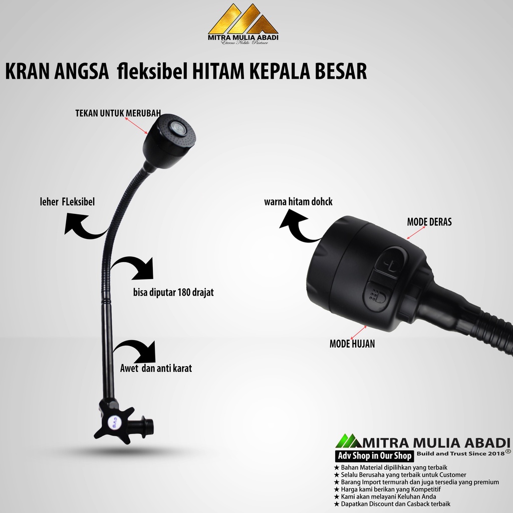 Keran / Kran Angsa Hitam Flexible Besar / Keran Stainless Hitam Dop