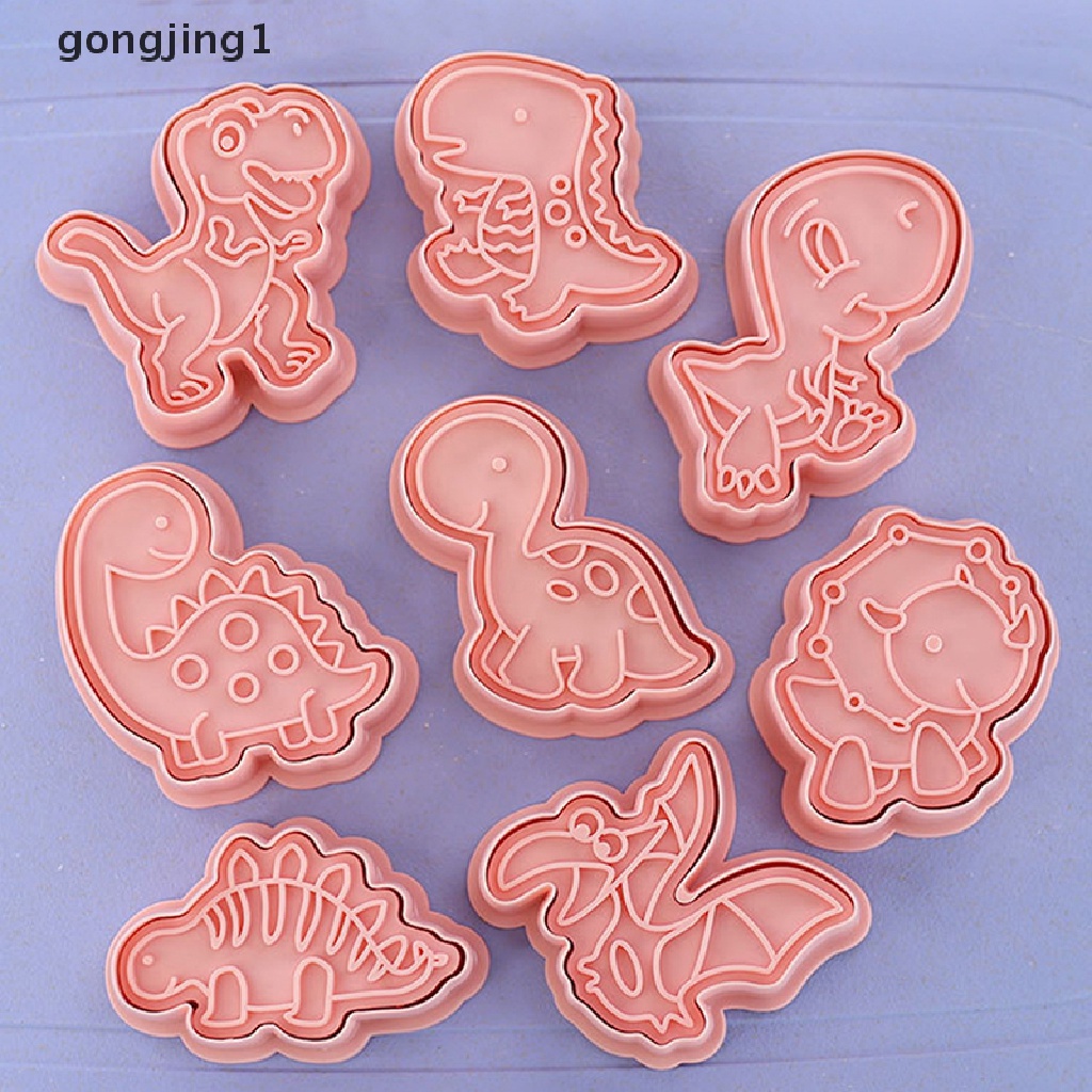 Ggg 8Pcs/Set Kartun Dinosaurus Cookie Cutters 3D Plastik Pressable Biskuit Cetakan Cookie Stamp Dapur Baking Pastry Bakeware Alat Diy Perlengkapan Baking ID