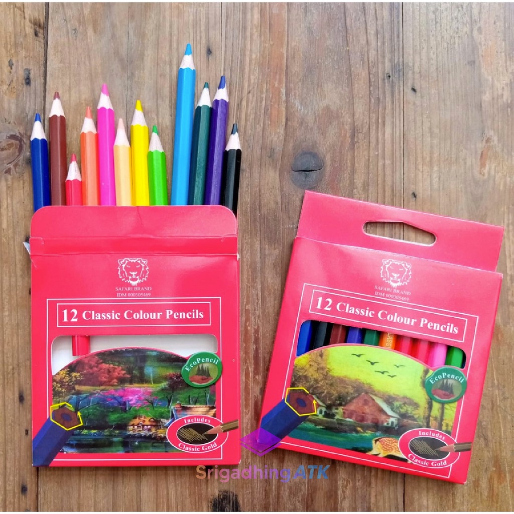 PENSIL WARNA SAFARI 12 WARNA PENDEK (1PACK) - SAFARI PENCIL COLOURS 12WARNA