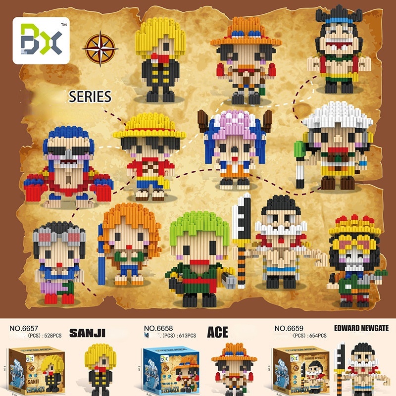 Mainan Blok Bangunan One piece Luffy Mini Lego Kartun Blok model Zoro anime figure Edukasi DIY toy