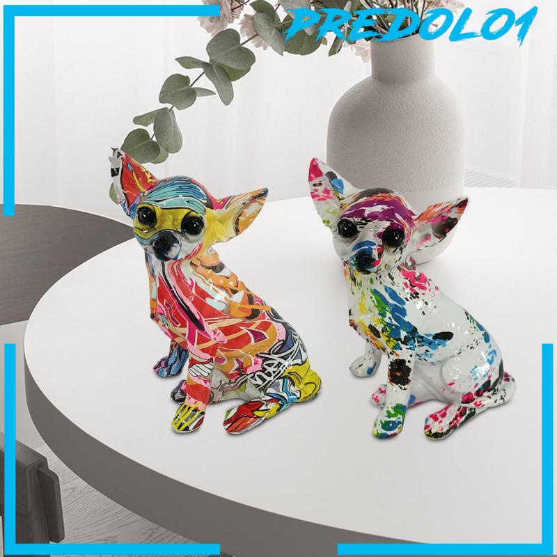 [Predolo1] Patung Graffiti Chihuahua Bahan Resin Kerajinan Patung Hewan Untuk Kamar Hadiah Kekasih Anjing