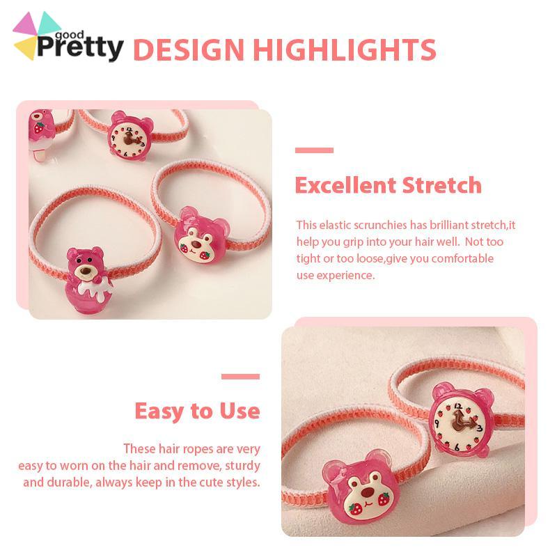 Tali Rambut Beruang Stroberi Elastis Tinggi yang Lucu Tali Rambut Karet Gelang Kuncir Kuda Serbaguna Cincin Rambut Tahan Lama - PD