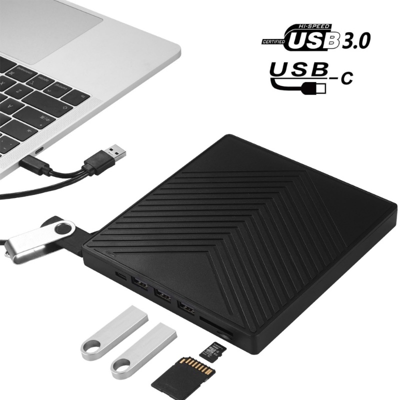 Zzz External DVD Burner Portable Writer Usb30 Type-C Optical Drive ROM Disk Reader 6-in-1 Pembakar DVD Untuk PC Laptop