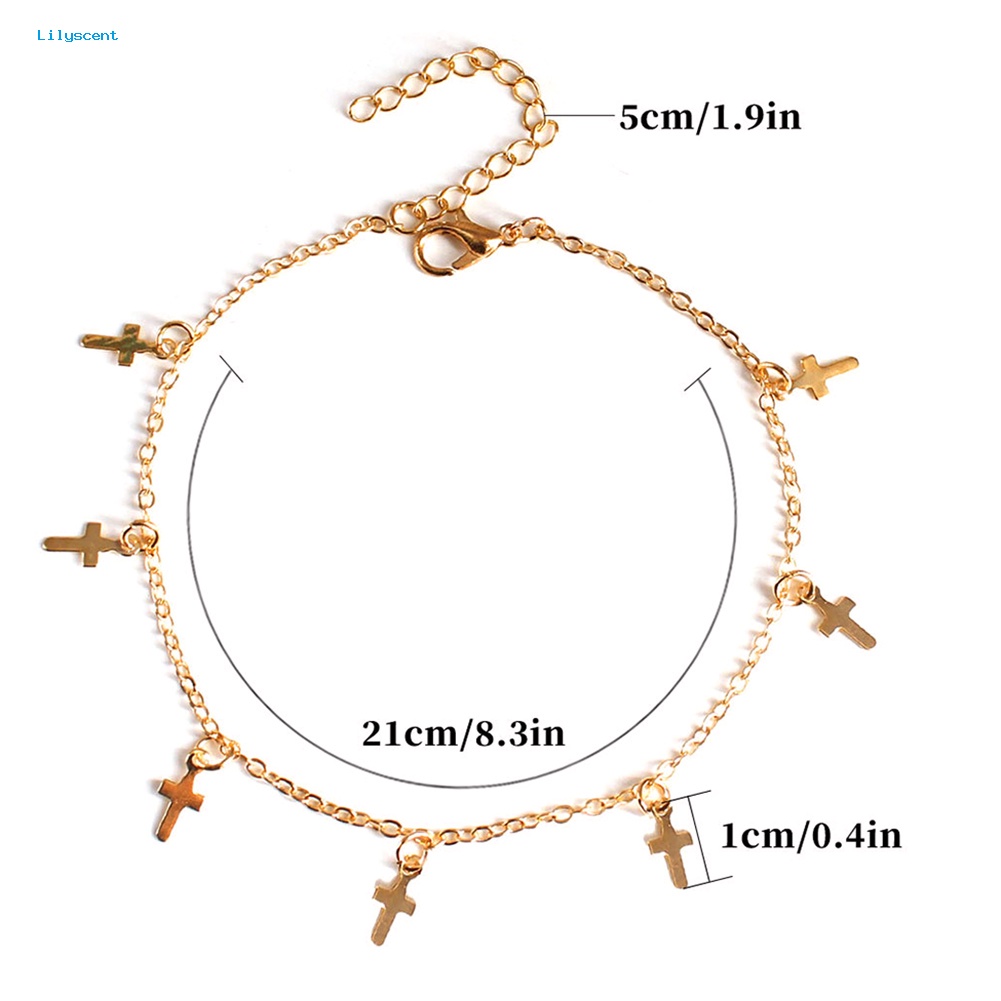 Lilyscent Fashion Cross Charm Anklet Kaki Rantai Wanita Sandal Pantai Barefoot Ankle Bracelet