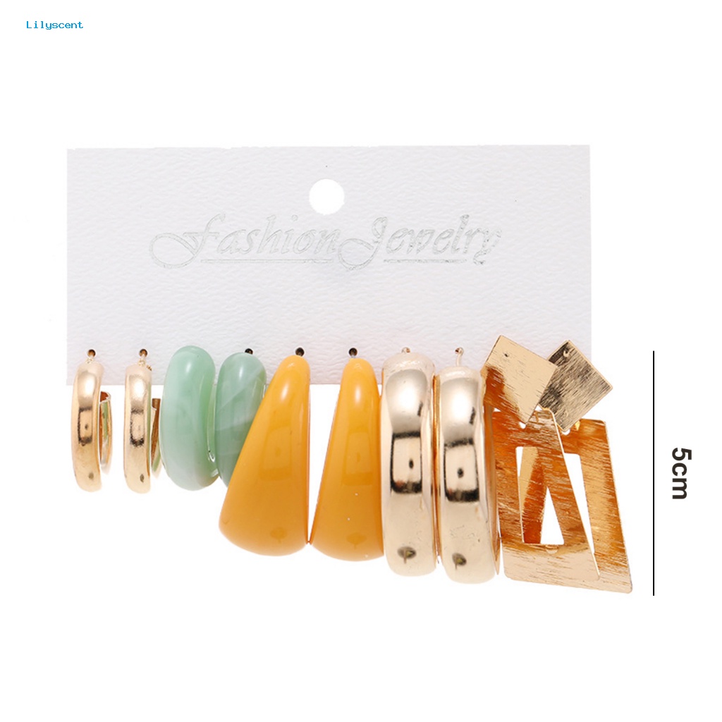 Lilyscent 5pasang Warna Solid Wanita Anting Perhiasan Aksesoris Dipoles Logam Wanita Stud Earrings Kit Minimalis