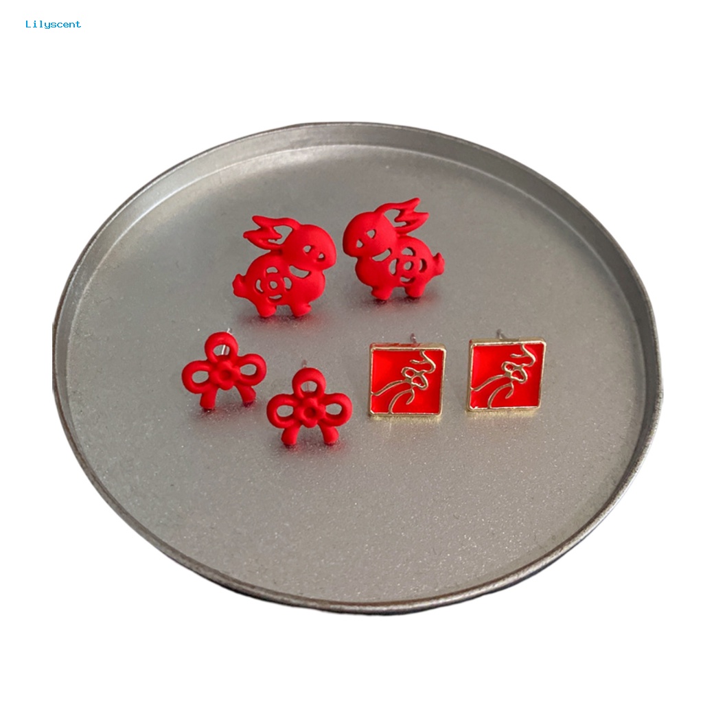 Lilyscent 3pasang Anting Lucu Untuk Pakaian Sehari-Hari Kartun Kelinci Stud Earrings Indah