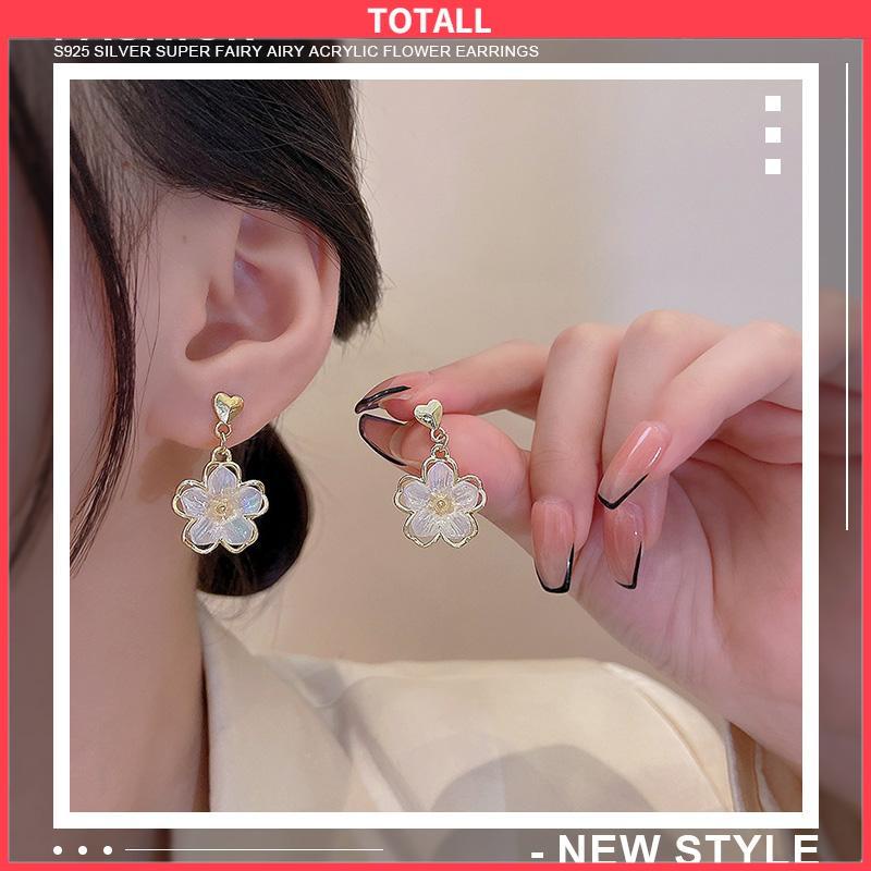 COD Anting Stud Kristal Bunga Bahan Akrilik Fashion Korea Gaya Untuk Wanita-Totall