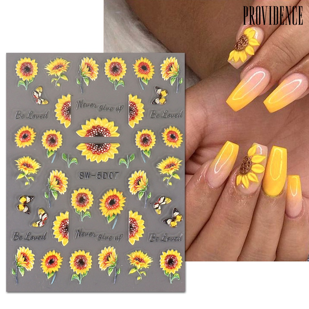 Providence Nail Art Stiker Tiga Dimensi 5D Relief Perekat Diri Tidak Luntur DIY Musim Semi Musim Panas Bunga Matahari Pola Bunga Manikur Stiker Salon Kuku Pasokan