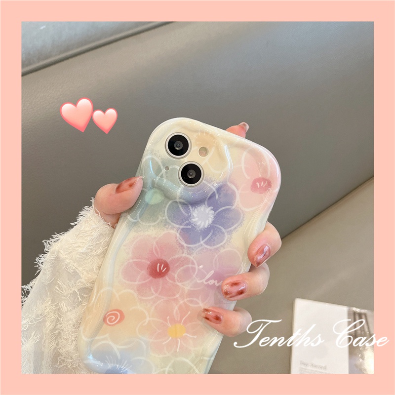 Kompatibel Untuk IPhone14 13 12 11 Pro Max8 7 6 6s Plus X Xr Xs Max SE 2020 Gaya Anak Perempuan Motif Bunga Warna-Warni Casing Ponsel Cream Soft Back Cover