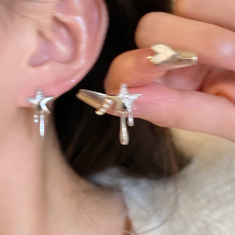 Y2k S925 Perak Jarum Korea Bintang Zirkon Drop Anting Untuk Wanita Komuter Earring