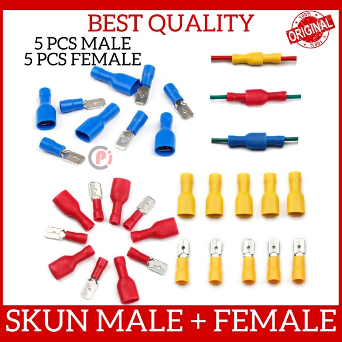 Isi 5 Set Skun Male Plus Female Insulated FDFD MDD Merah Kuning Biru