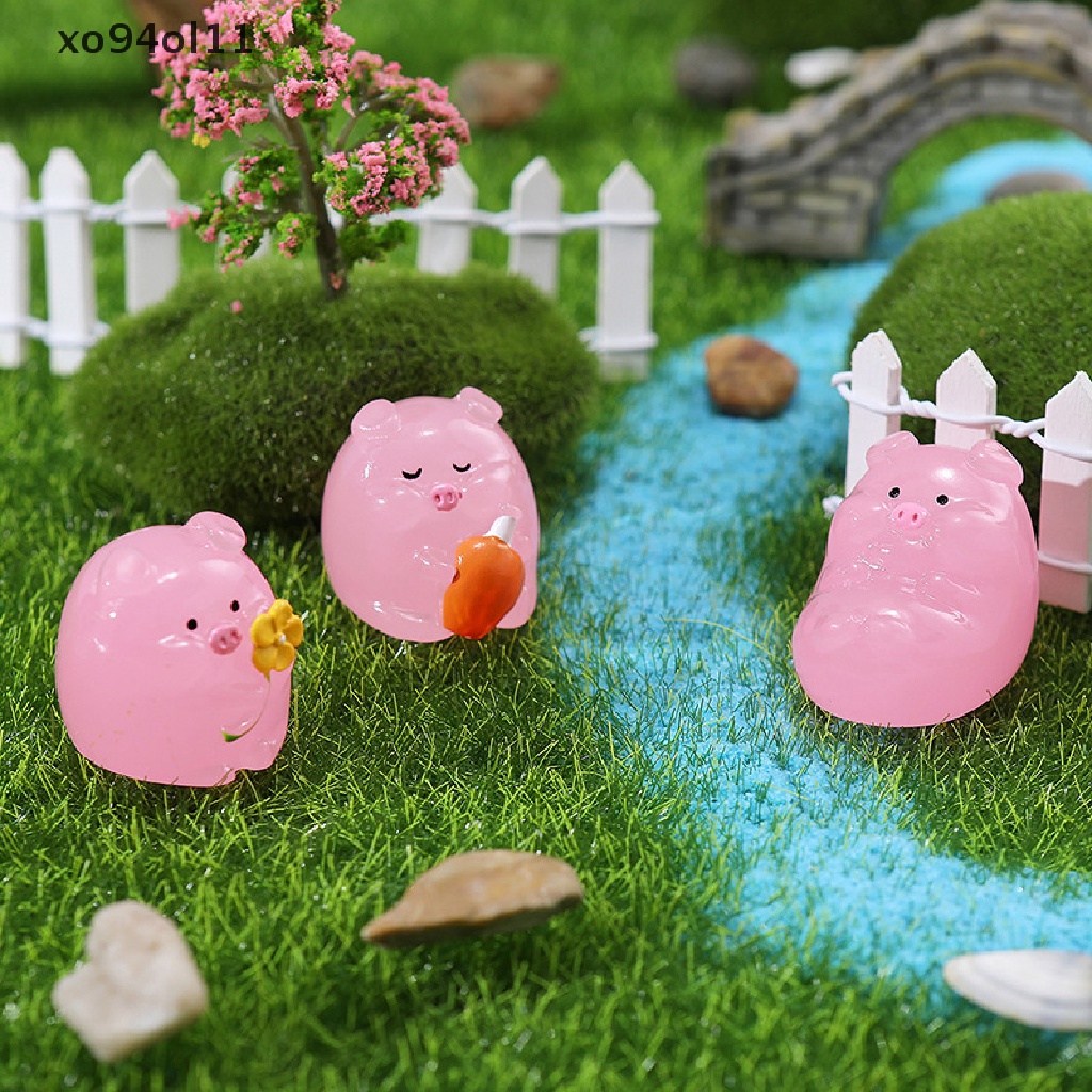 Xo Ornamen Resin Taman Mini Luminous Pig Kreatif Mikro Landscape Garden Decor OL