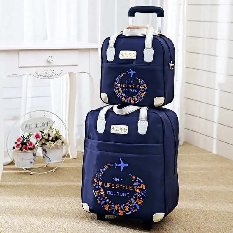 Tas Troli 2 Buah / Set Tas Tangan Travel Kabin / Set Bagasi Portable Trolley Travel Bag