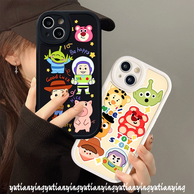 IPHONE Lovely Strawberry Bear Manyo Case Kompatibel Untuk Iphone11 13 12 14 Pro Max 7Plus XR X XS Max 6 6s 7 8 Plus SE 2020 Cerita Mainan Lucu Kartun Buzz Lightyear Alien Lembut Tpu Cover