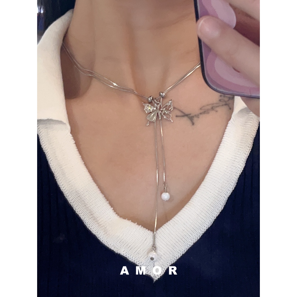 Kalung Serut Rumbai Kupu-Kupu Kalung Perempuan Desain Niche