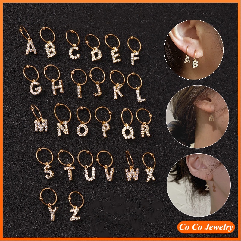 26huruf Inggris Anting Drop Zircon Lapis Emas