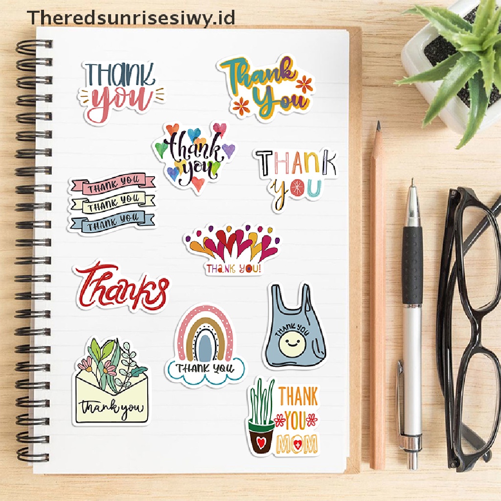 # Kado Mom &amp; PAPA DIY # 50pcs Stiker Tahan Air Buku Tulis Koper Hias Thank You Inspiratif~