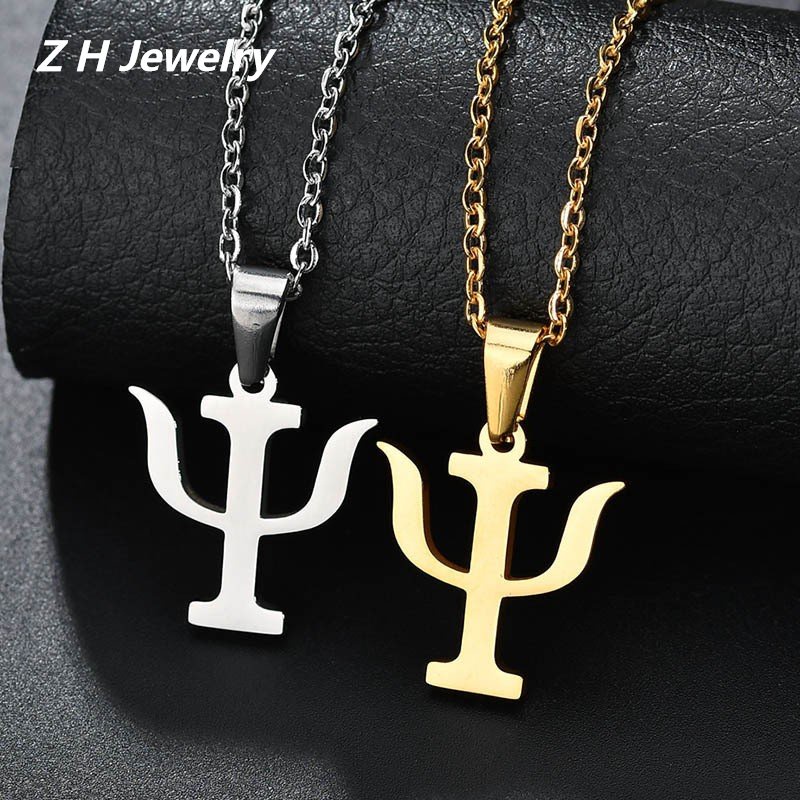 Z H Perhiasan 18K Emas 24K Emas S925 Perak Hip Hop Rock Stainless Steel PSI Simbol Liontin Pasangan Fashion Baja Titanium Kalung Retro Punk Aksesoris Pesta