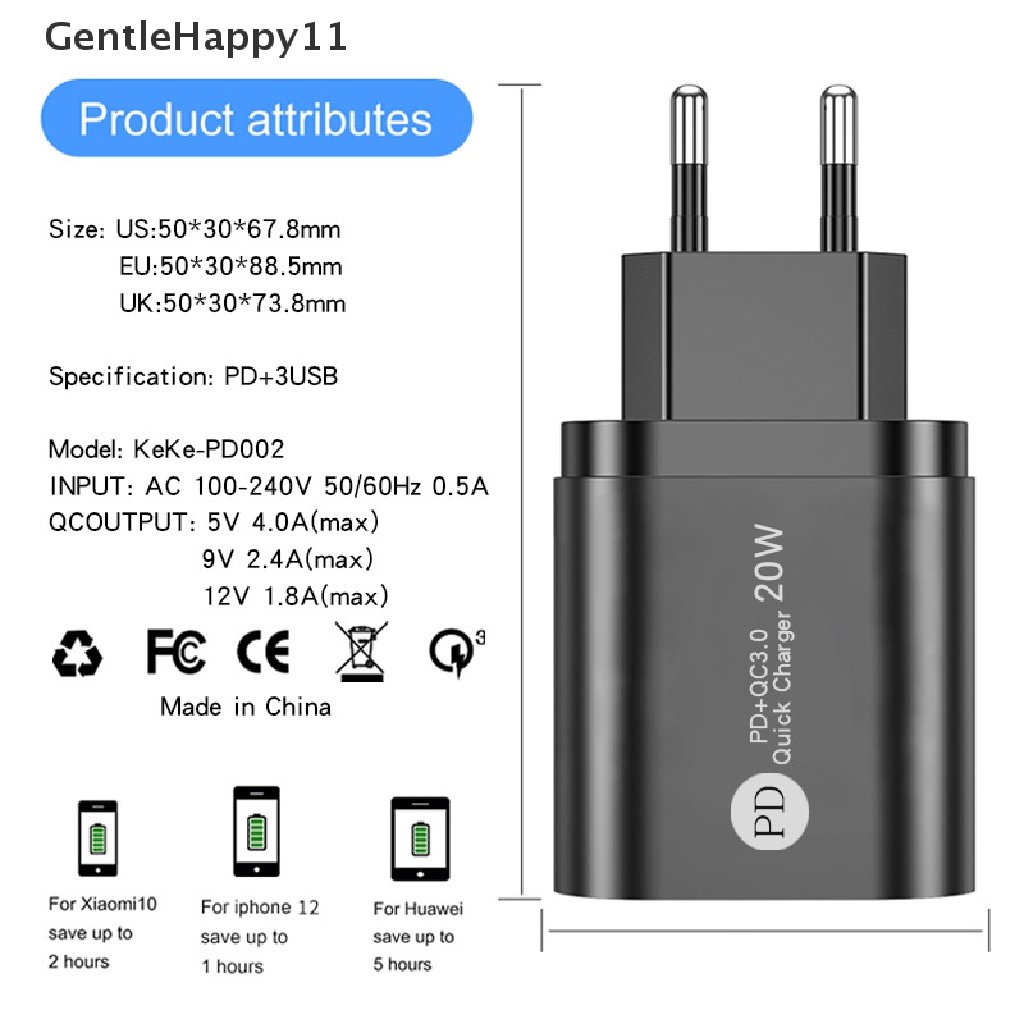 Gentlehappy Adaptor Charger USB C Super Si 20W Untuk iPhone 13tipe C QC 3.0 PD Fast Charge id