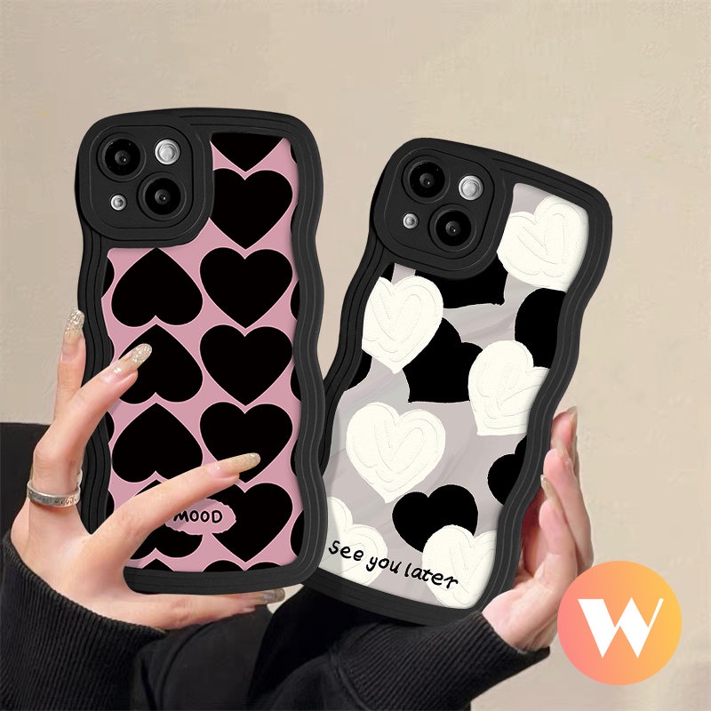 Oil Paint Love Heart Wavy Edge Case For Infinix Hot 9 12 11 10 Play Note 12 G96 10Pro Smart 6 5 4 Plus Hot 11s 10s 20s 8 12 Pro 12i 20 9 10 10Lite Pink Black Love Soft Tpu Cover