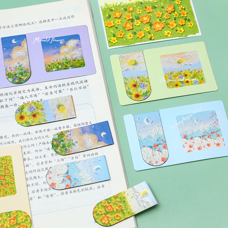 3pcs Lukisan Cat Minyak Cantik Seri Bunga Bookmark Magnet Perpustakaan Sekolah Mini Halaman Buku Maps
