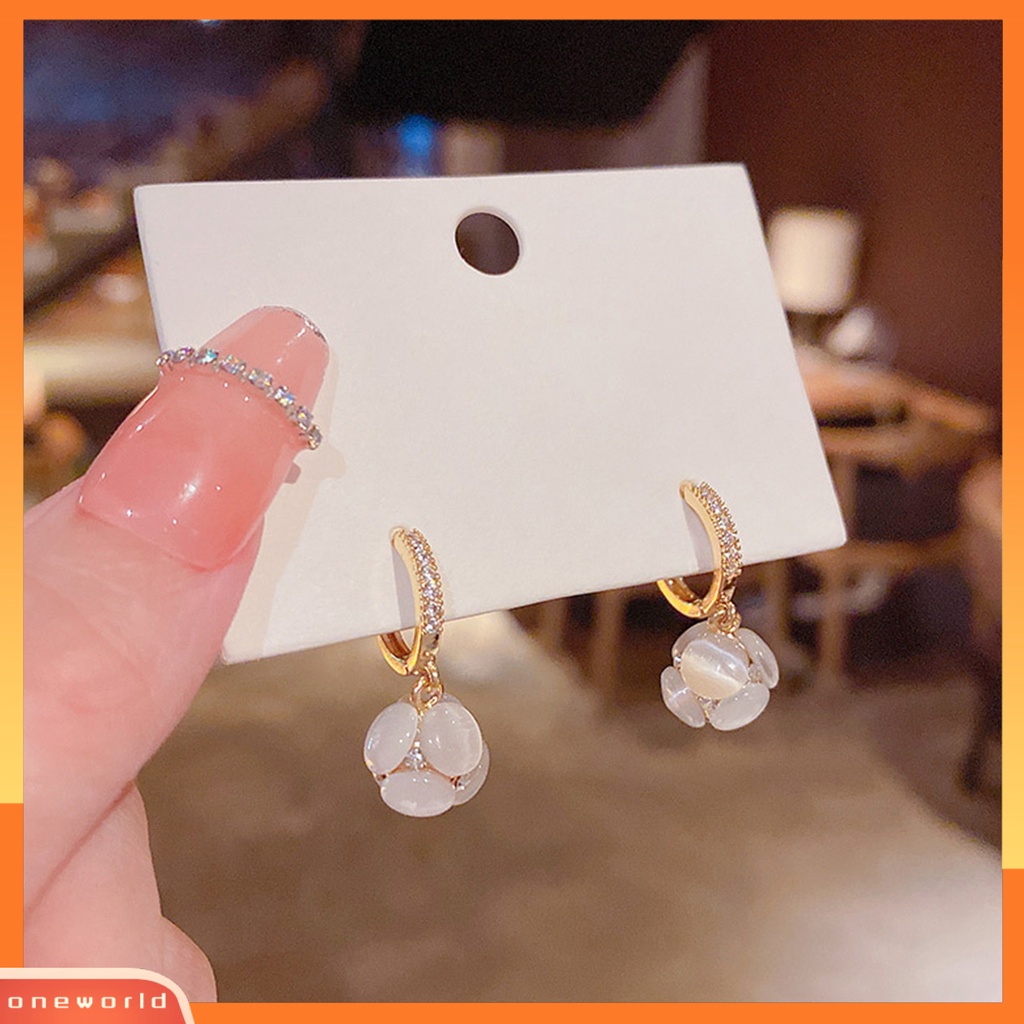 [EONE] 1pasang Menjuntai Anting Geometris Mengkilap Berlian Imitasi Bertatahkan Berkilau Terang Kilau Hias Hadiah Wanita Faux Opal Pendant Hoop Earrings Perhiasan Aksesori Fashion