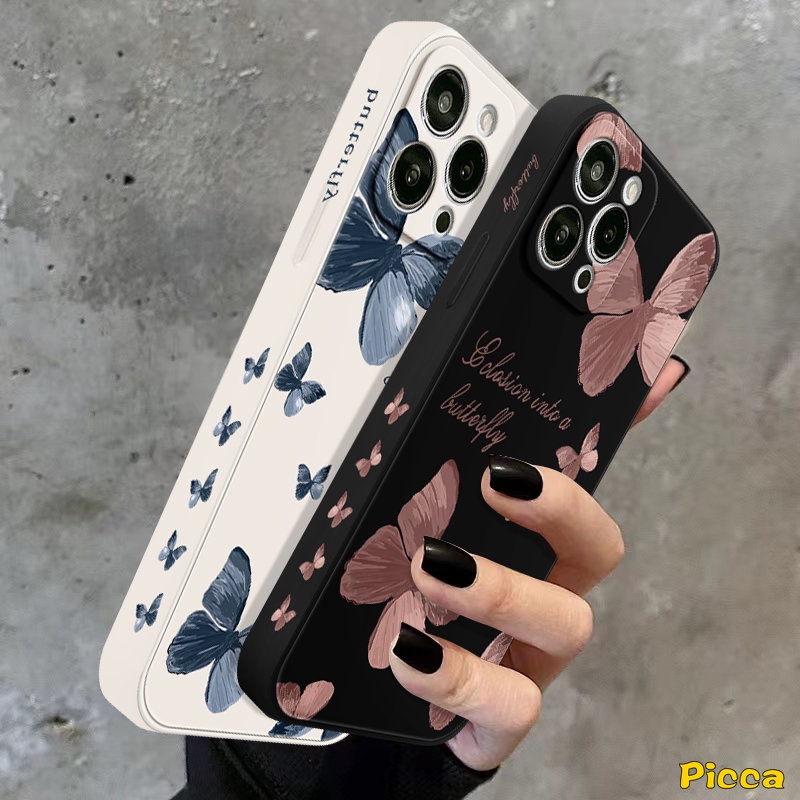 Casing Tepi Lurus Kupu Retro Oppo A12 A16 A15 A17 A57 A95 A76 A94 A7 Reno 8T 8 7 6 5F 5 A5s A3s A54 A9 A78 A55 A53 A31 A5 A52 A16E A1K A16K A96 A36 A74 Side Print Sarung Soft Cover